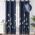 Elegant Natural Silver Palm Tree Blackout Curtains - Navy Blue 38Wx84L