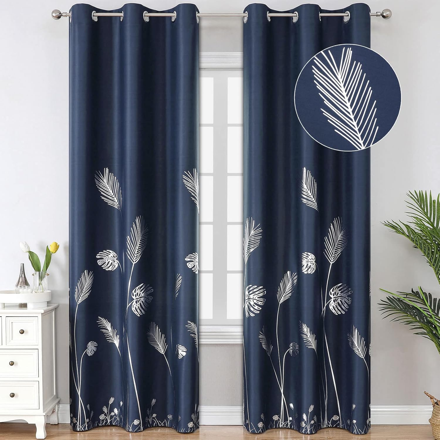 Elegant Natural Silver Palm Tree Blackout Curtains for Home