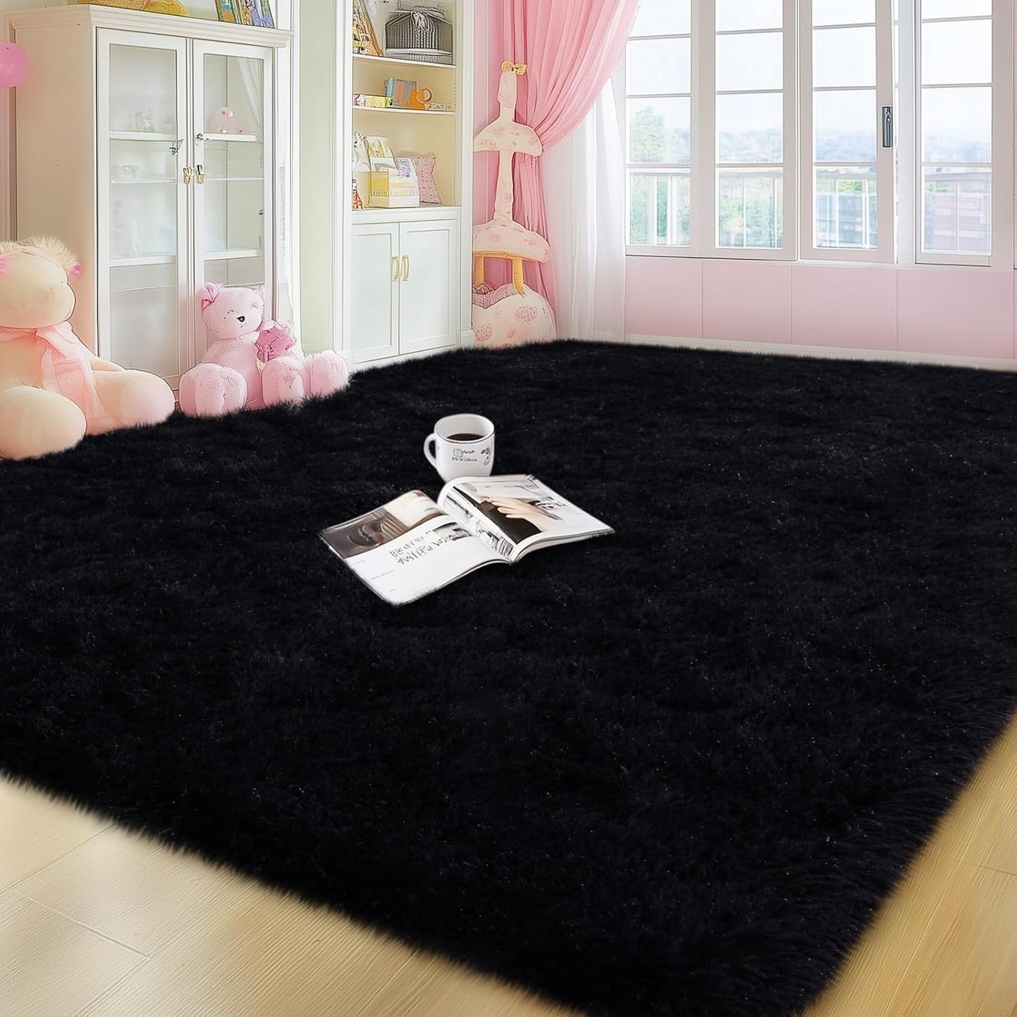 Black Rugs for Living Room - Large Fluffy 6x9 Area Rug