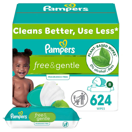 Pampers Free & Gentle Baby Wipes - 100% Plant Based, Plastic-Free
