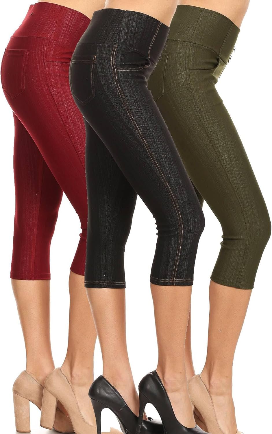 Women's Capri Denim Jeggings High Waisted Stretch Pants