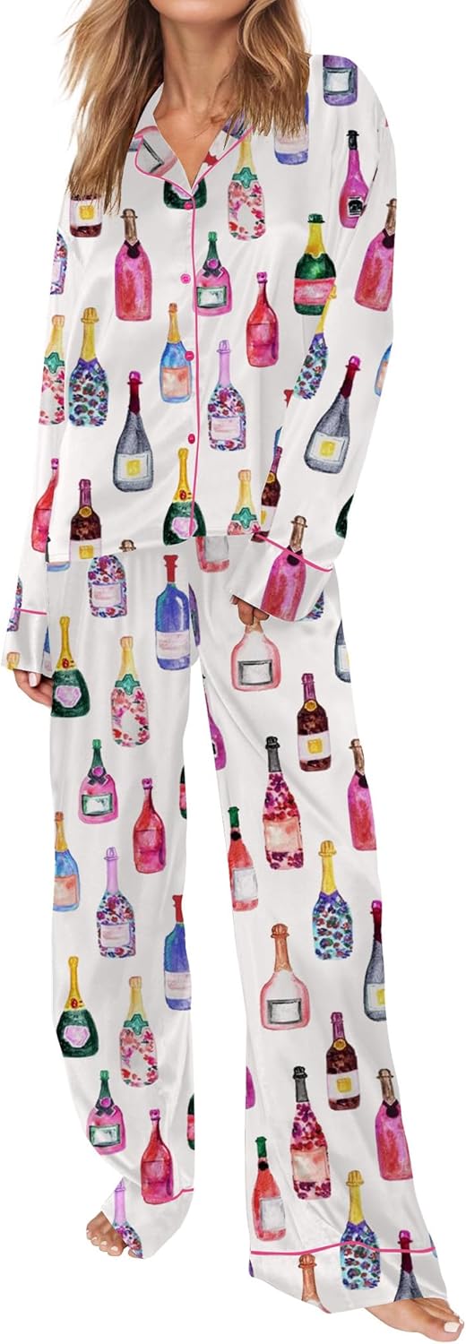 Satin Pajamas for Women Set Long Sleeve Button Down Sleepwear