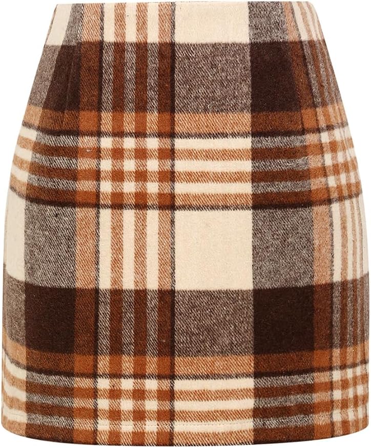 Kinghua Womens Wool Plaid Mini Skirt for Fall and Winter Wear