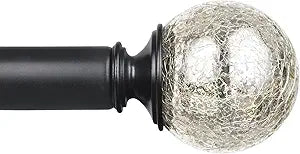 KAMANINA 1 Inch Curtain Rod with Unique Crackle Glass Finials