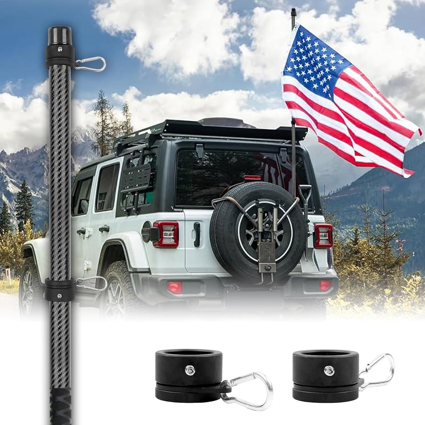 HIBLE 7 Feet Carbon Fiber Flag Pole for Trucks and SUVs