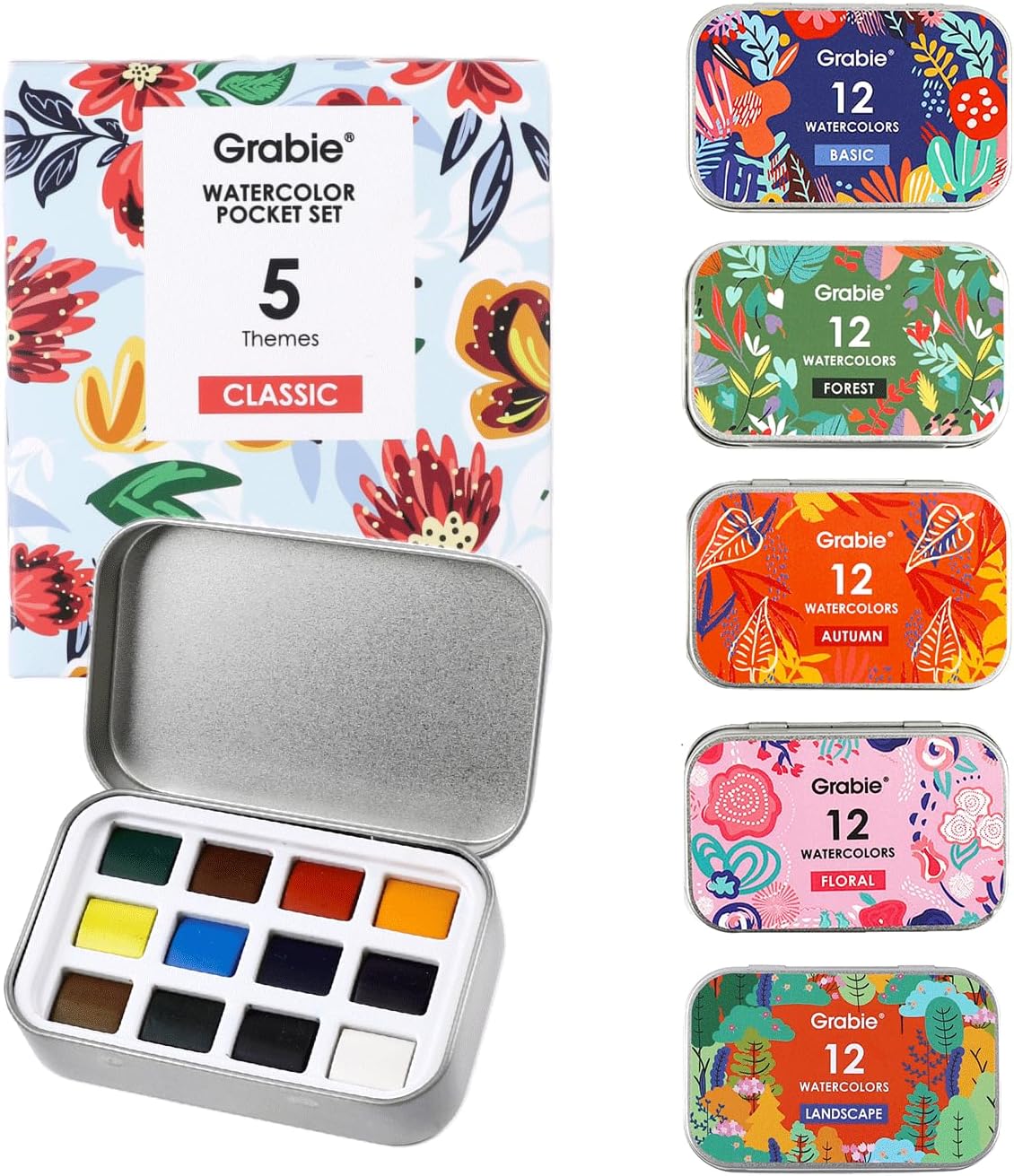 Grabie Pocket Watercolor Set with 60 Colors for Artists