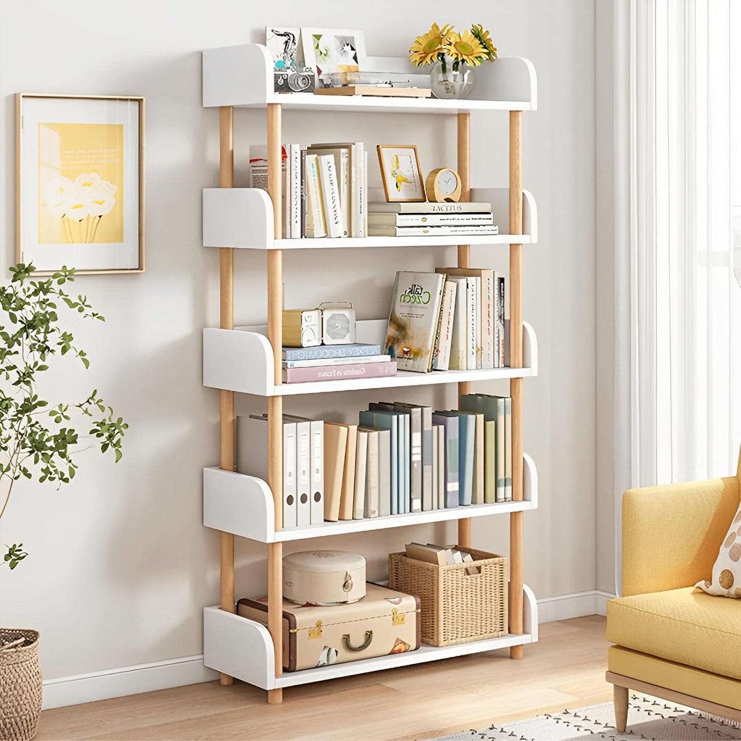 5-Tier Wooden Open Bookcase - Modern Display Bookshelf for Home