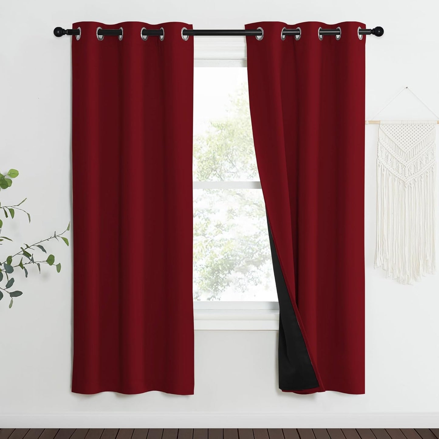 NICETOWN 100% Blackout Curtains for Living Room, Burgundy Red