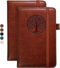 Small Pocket Notebook Leather Journal Mini (Brown) - 2 Pack