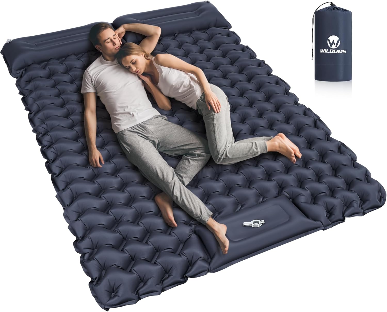 Double Sleeping Pad for Camping with Built-in Foot Pump & Pillow