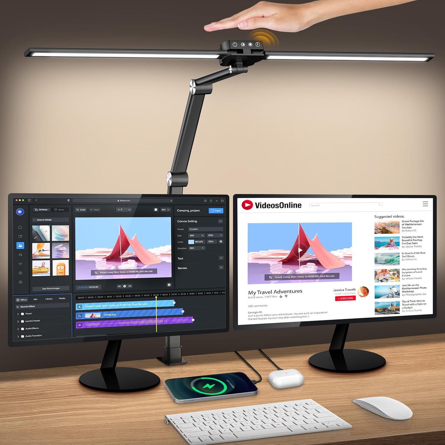 Double Head LED Desk Lamp with Gesture Sensor