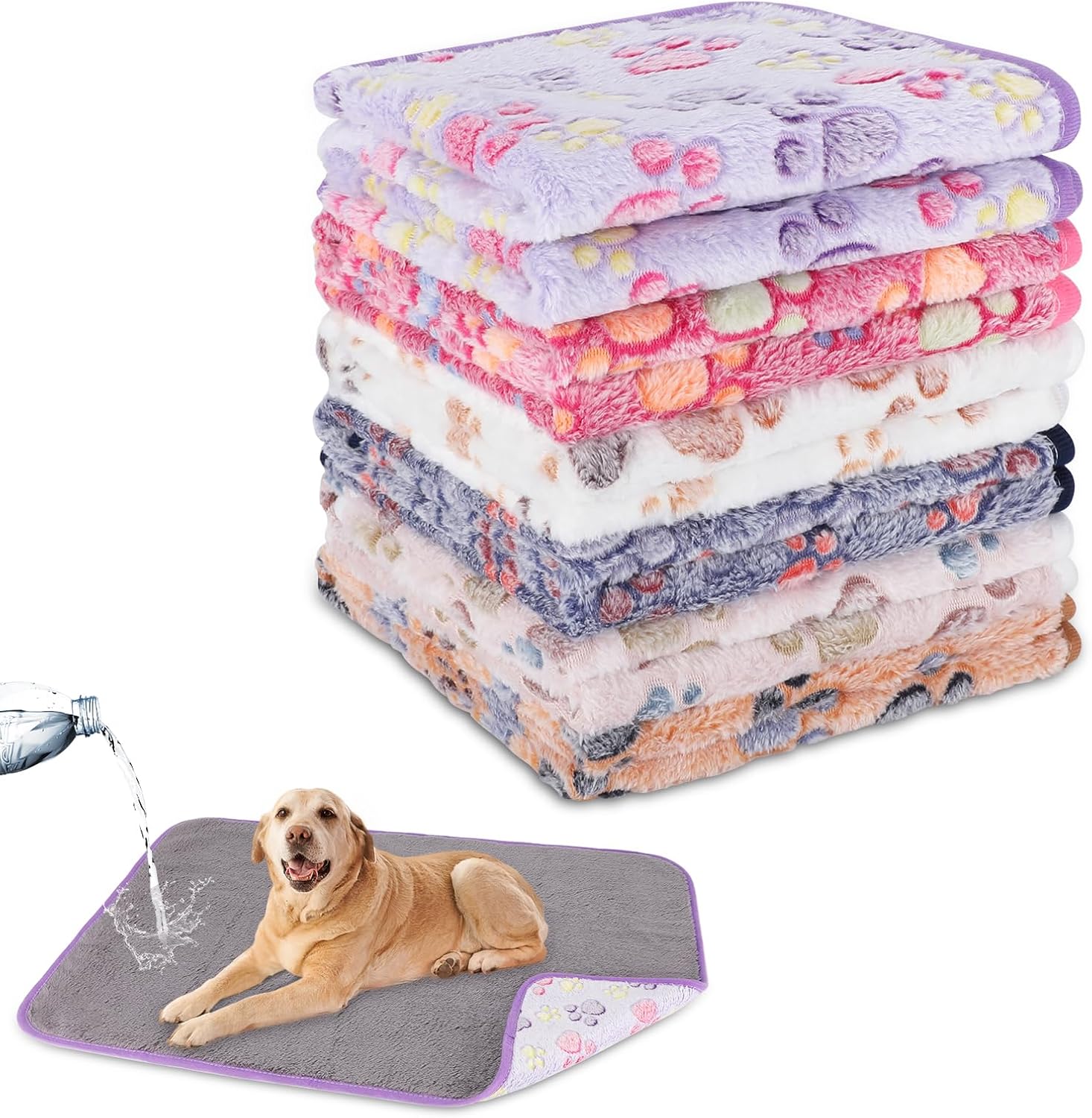 Waterproof Dog Blankets 6 Pack Washable Soft Plush Throw