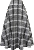 Womens High Waisted Wool Plaid A-line Long Skirt - Warm (Style Y1KX)