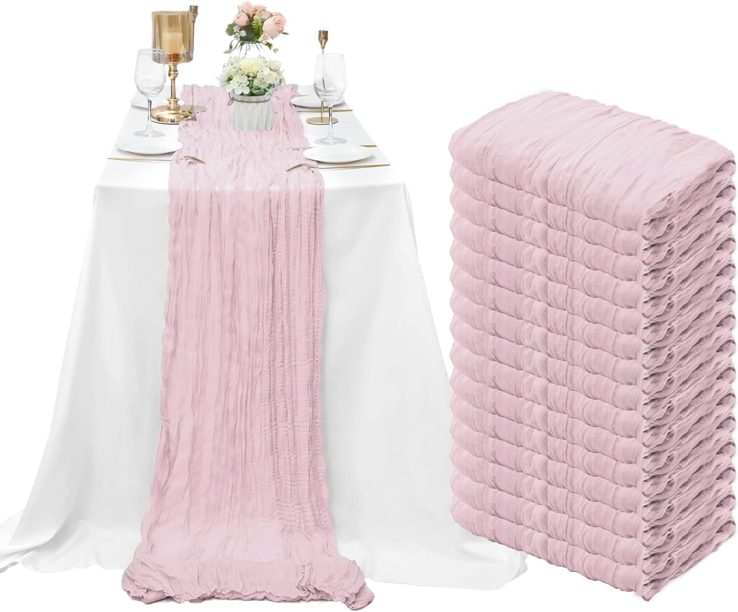 15 Pack Cheesecloth Table Runner 10Ft Pink for Elegant Events