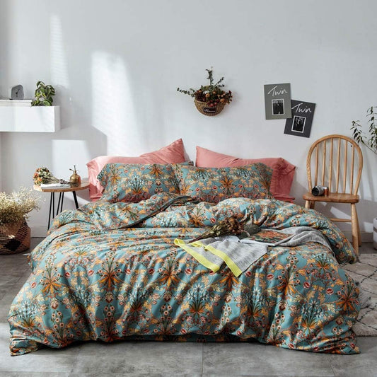 Bohemia Duvet Cover Set King - Elegant Green Gold Bedding
