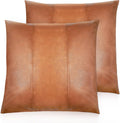 Faux Leather Throw Pillow Covers 20x20 in Brown Set of 2 - Modern