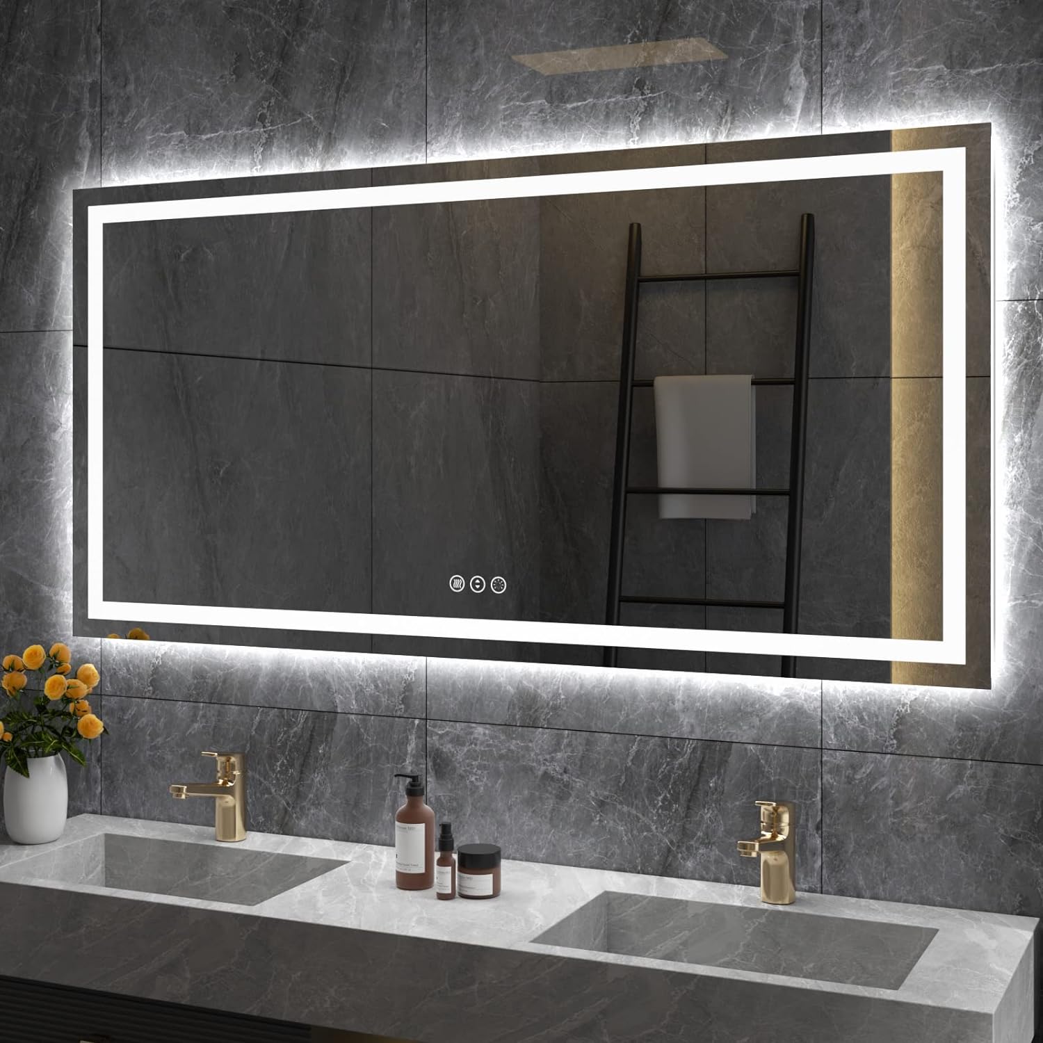 Amorho LED Bathroom Mirror 60in X32in with Front and Backlight
