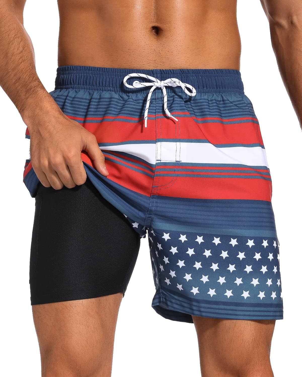SILKWORLD Mens Swim Trunks with Compression Liner for Comfort