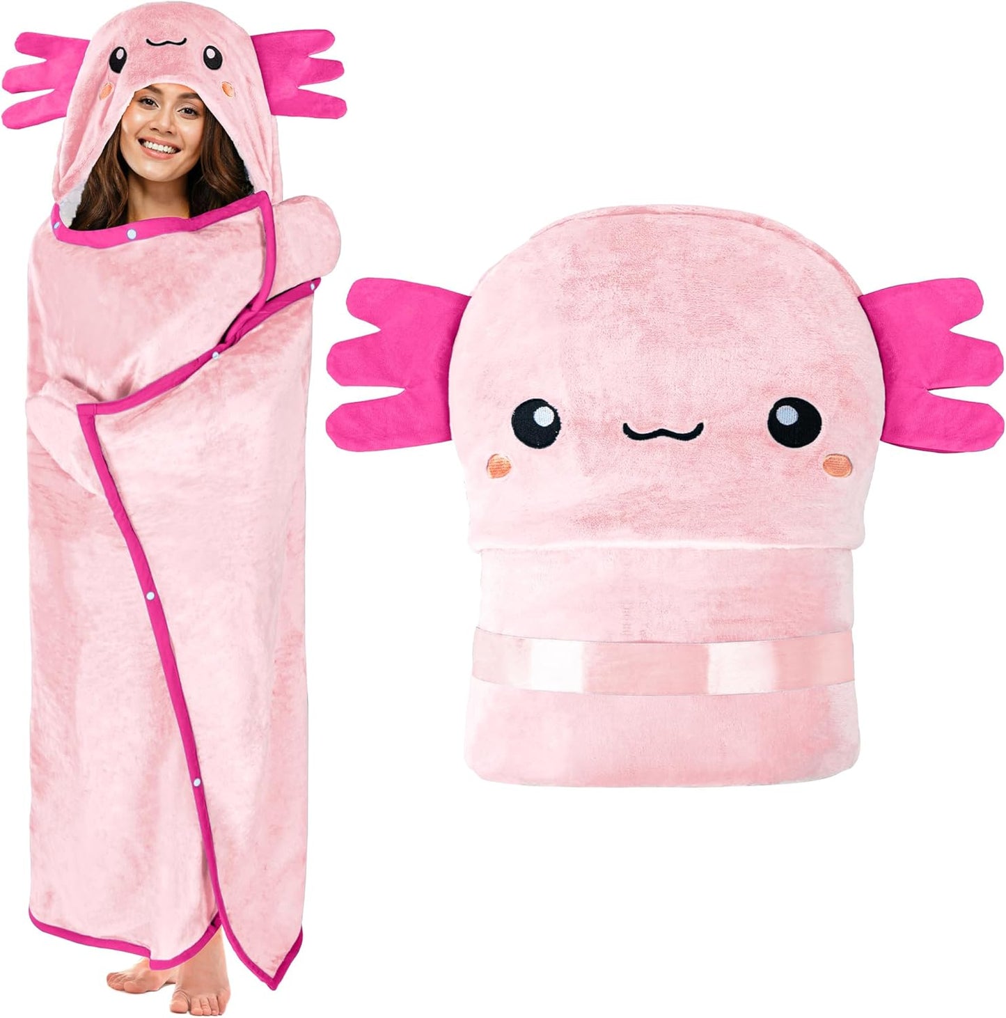 Axolotl Wearable Hooded Blanket - Super Soft Cozy Fleece Wrap
