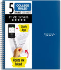 Five Star Spiral Notebook 5 Subject, College Ruled - Durable All-Year