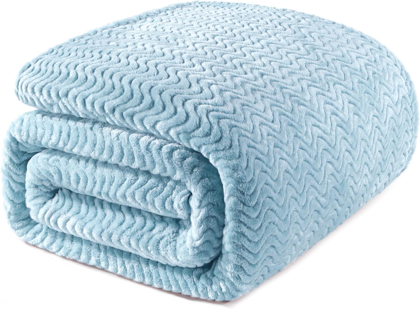 Soft Fleece Blanket Twin Size for All Seasons, Light Blue
