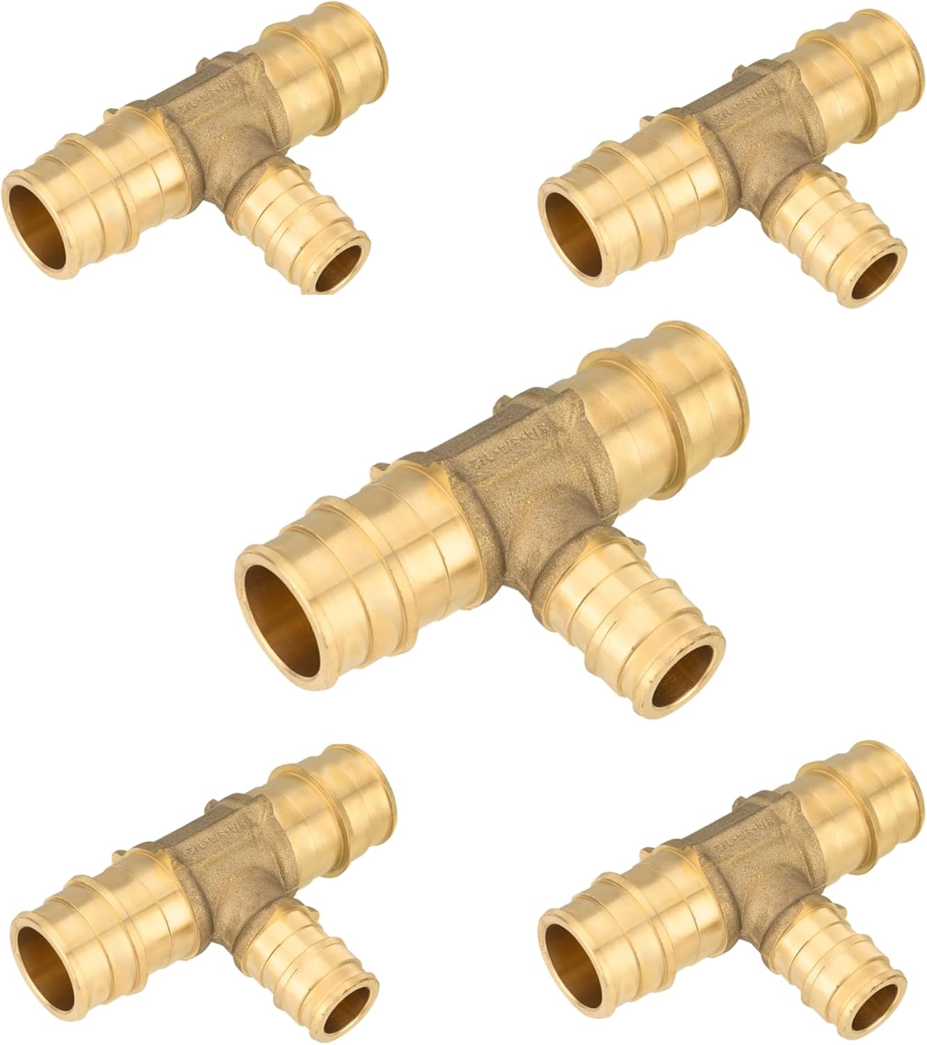 Pack of 5 Pex-A Expansion Brass Fitting Reducing Tee for Plumbing