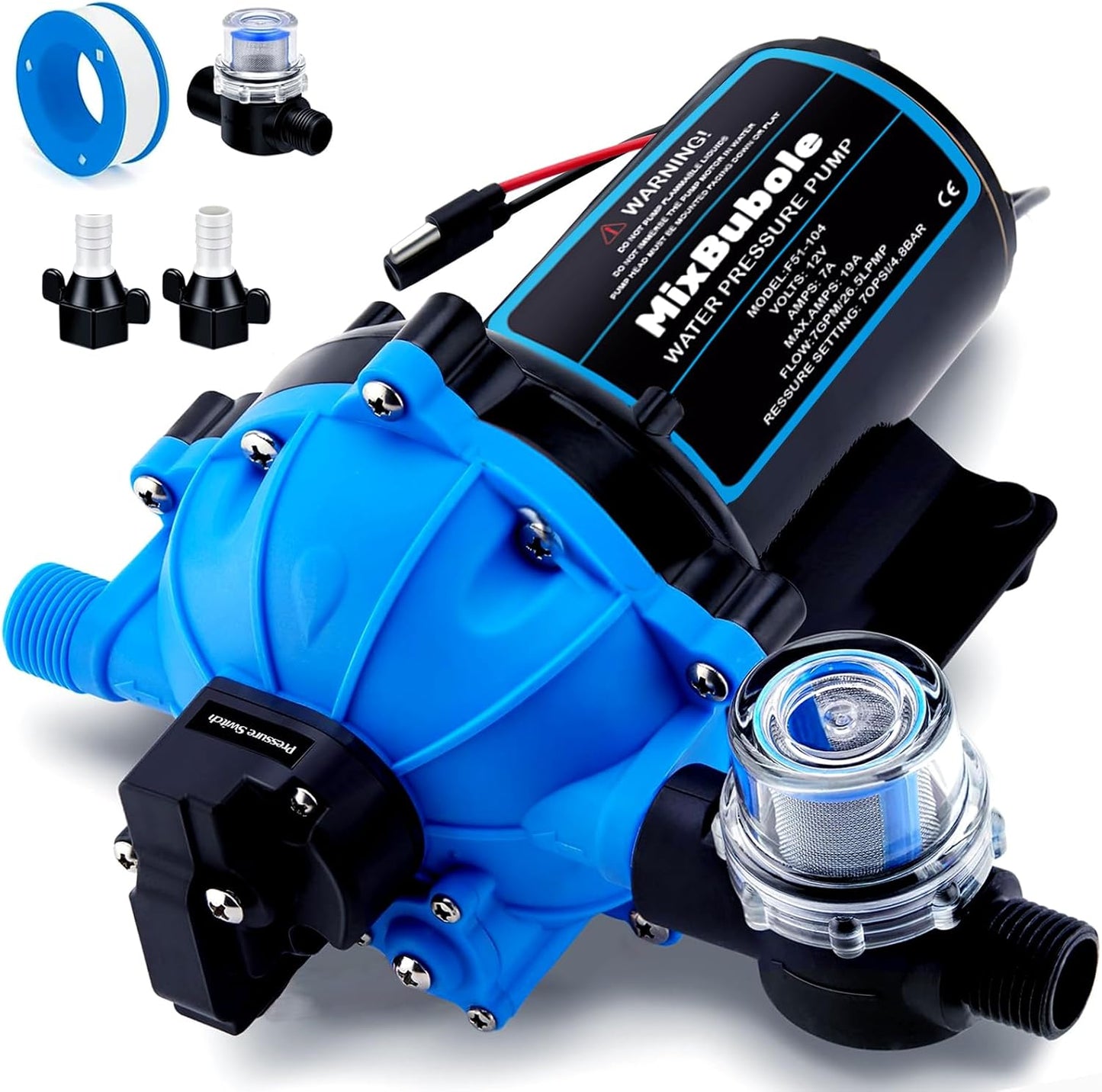 12V DC RV Fresh Water Pump with Heavy Duty Pressure Switch