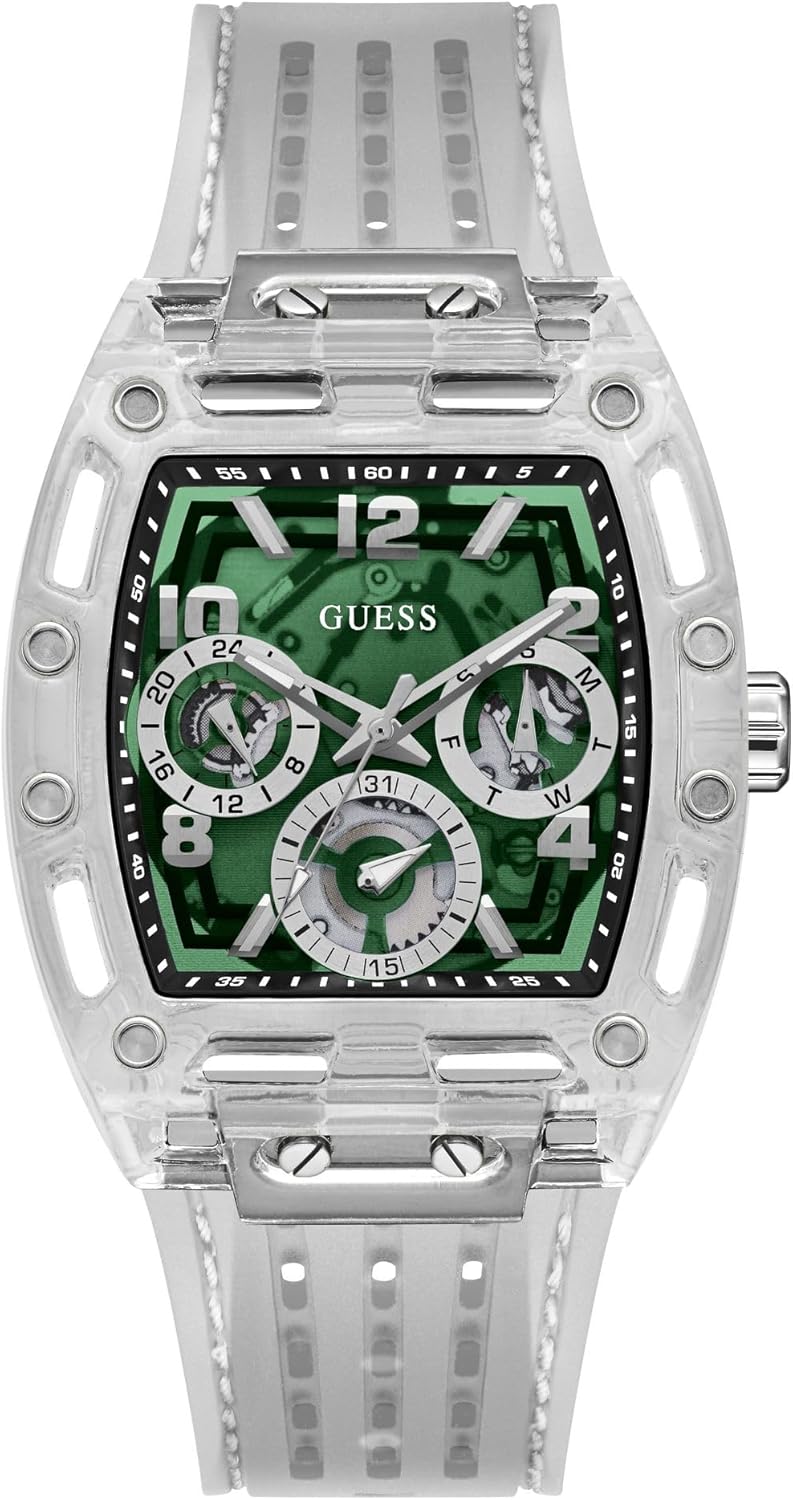 GUESS Men's Trend Tonneau 43mm Watch with Green Dial and Strap