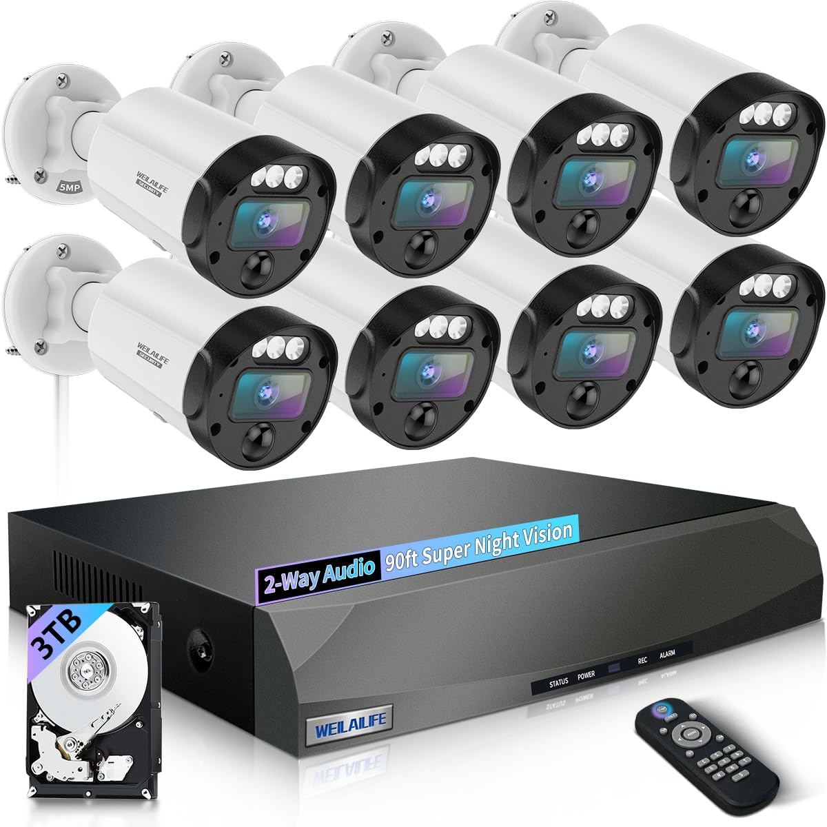 130 Ultra Wide-Angle Wired Security Camera System for Home