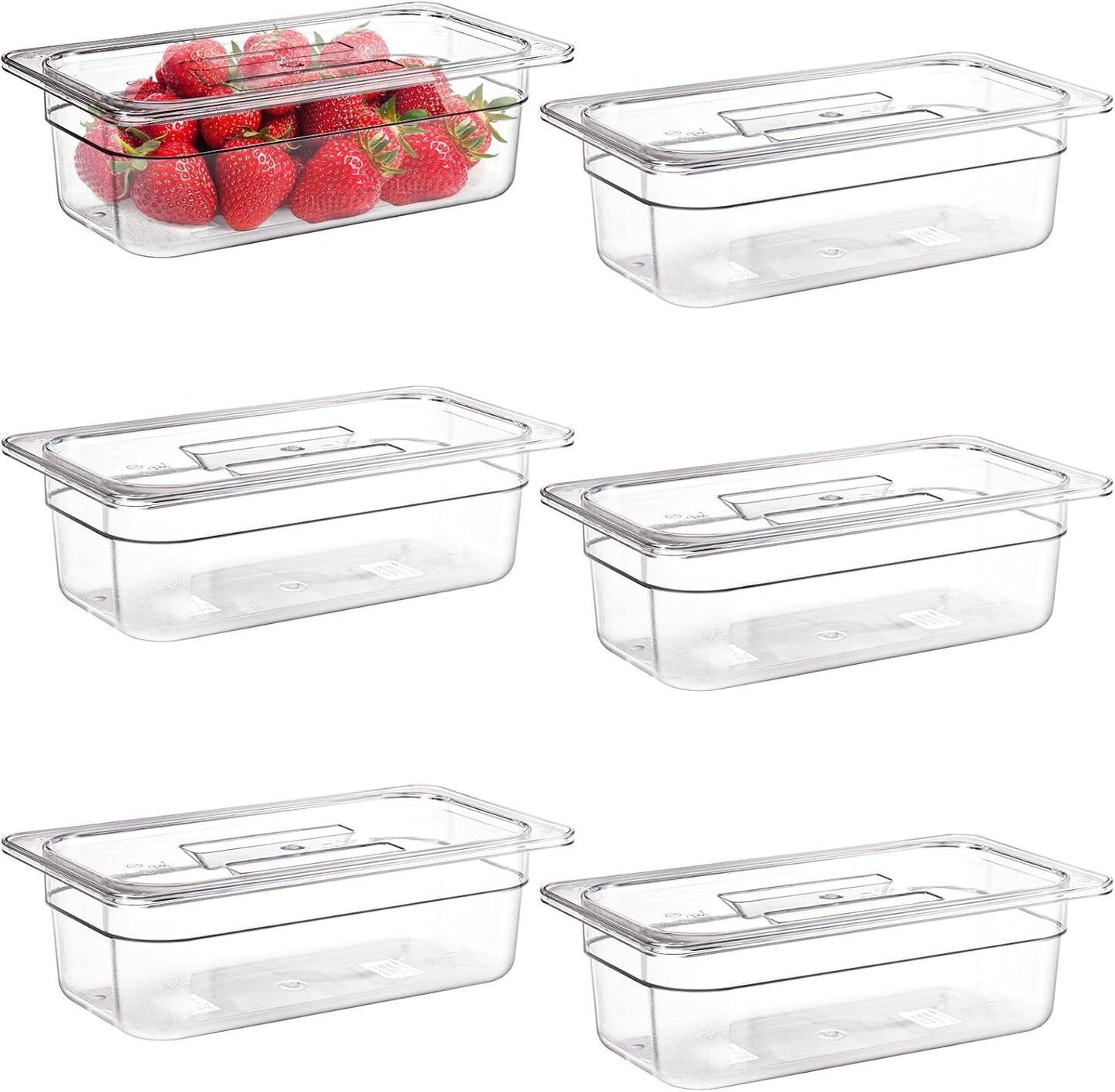 Bekith 6 Pack Clear Food Pans with Lids for Kitchen Prep