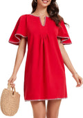 Women's Summer Flutter V Neck A Line Mini Dress - Breezy Pocketed