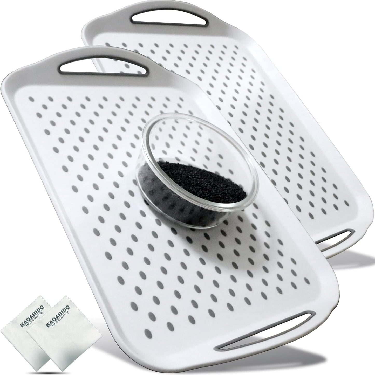 Non Slip Serving Tray Set, Silicone Grips, Dishwasher Safe, KAQAHIDO