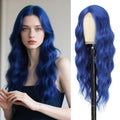 Dark Blue Wig 26 in Long Wavy Middle Part Wig - Natural Look