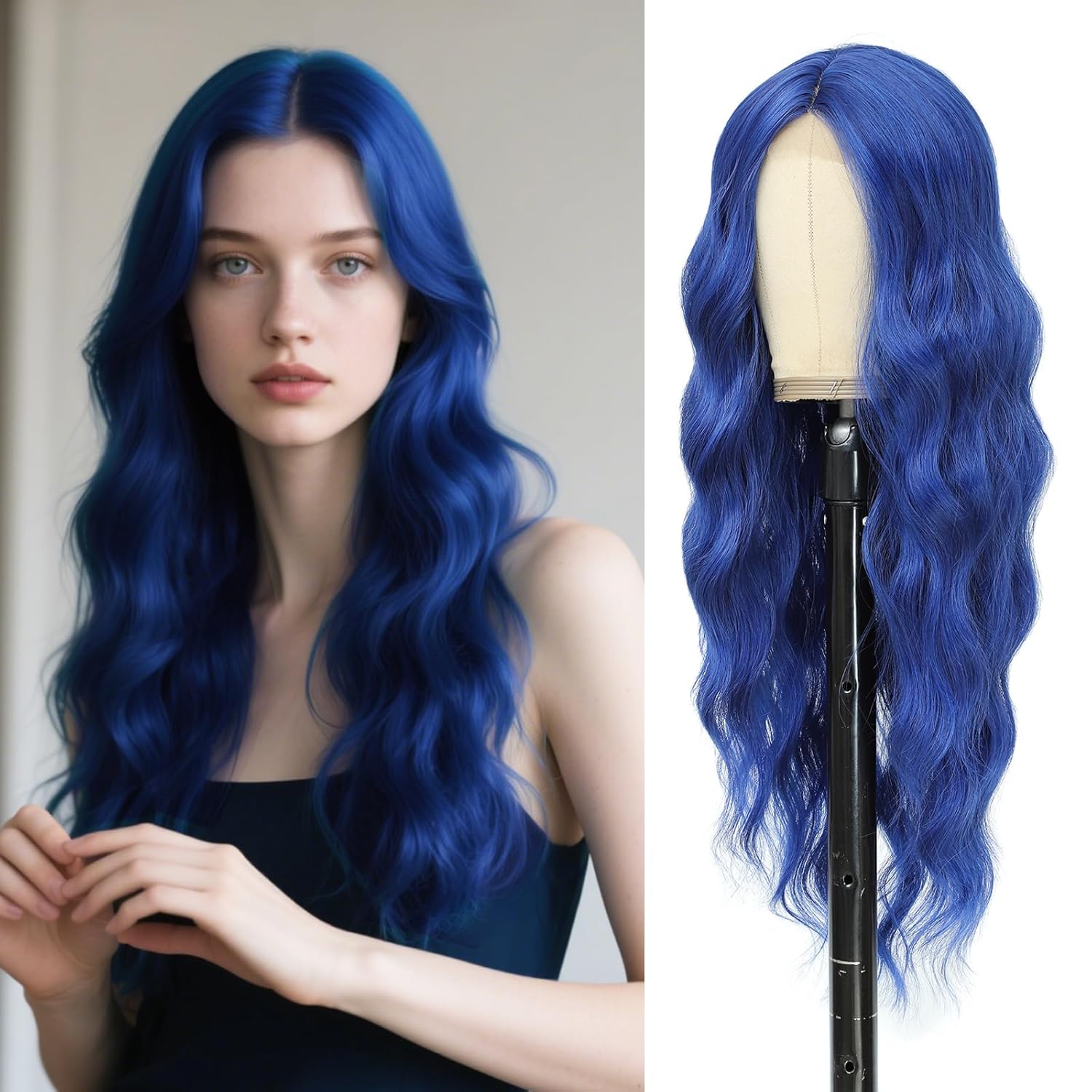 Dark Blue 26 Inch Long Wavy Wig for Women - Heat Resistant Style