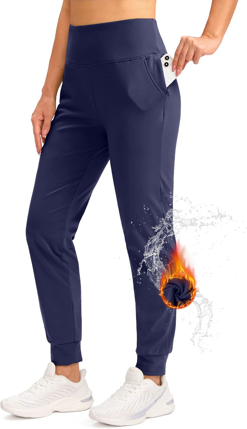 SANTINY Women's Water-Resistant Fleece-Lined Joggers with Pockets
