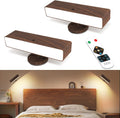 Battery Operated Wall Sconces Set of 2 - Rechargeable Wireless Wood