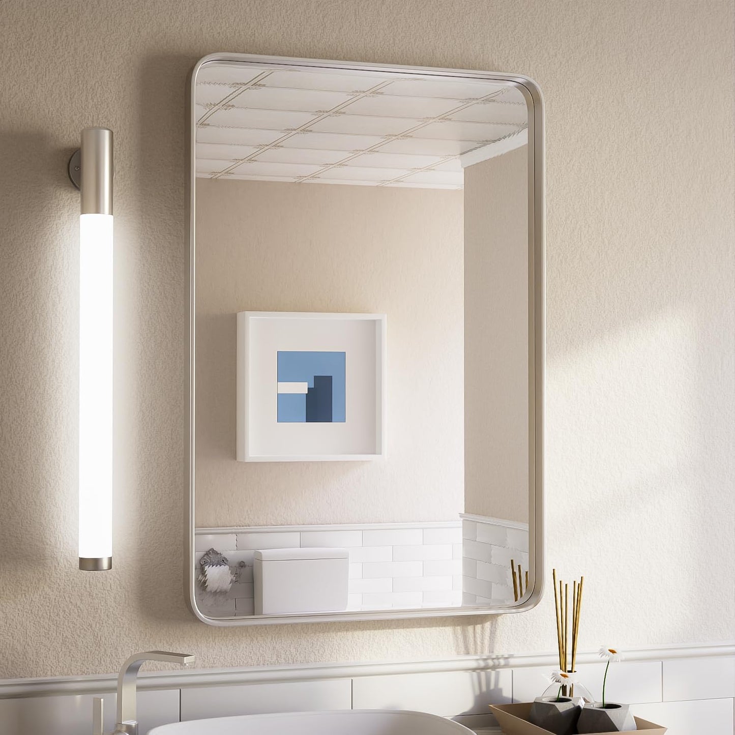 ISKMs Silver Framed Wall Mirror 20x30 for Bathroom Vanity