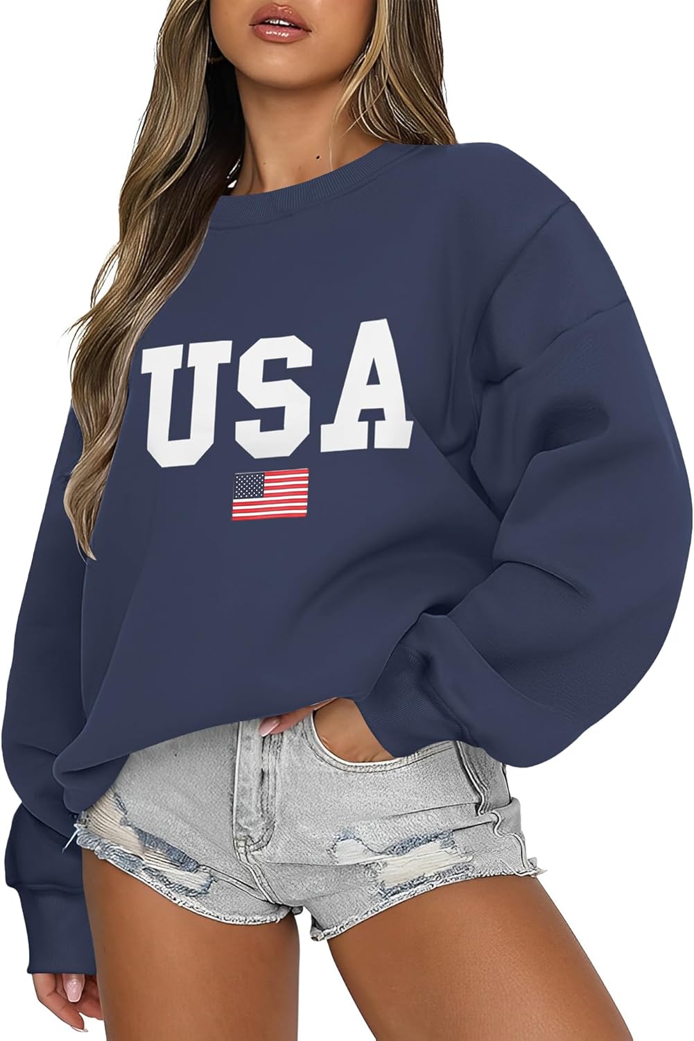 Micoson Women's Oversized USA Graphic Sweatshirt for Winter