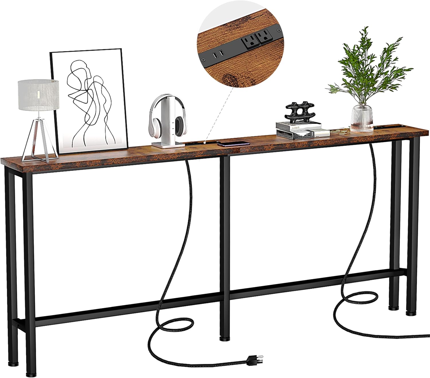 70 Inch Narrow Console Sofa Table with Power Outlets & USB Ports