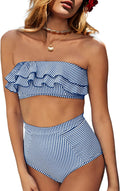 Women High Waisted 2 Piece Bikini Set Bandeau Ruffle Swimsuit