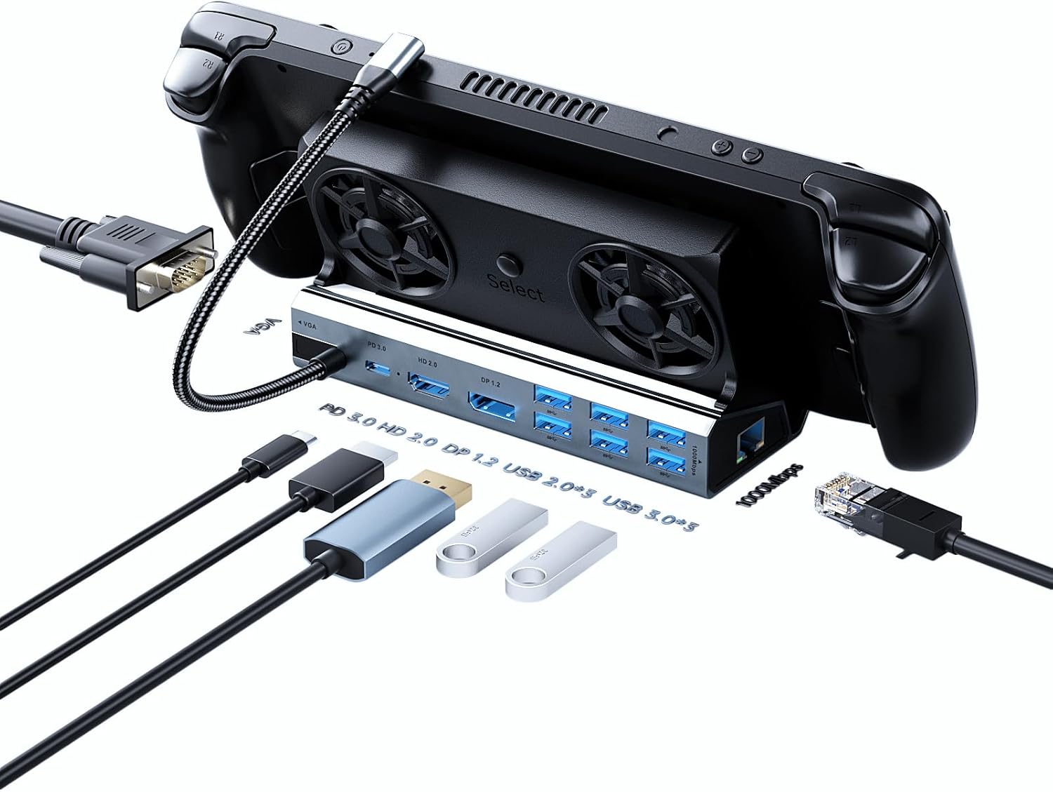Docking Station for Steam Deck - 11 in 1 with Dual Fans