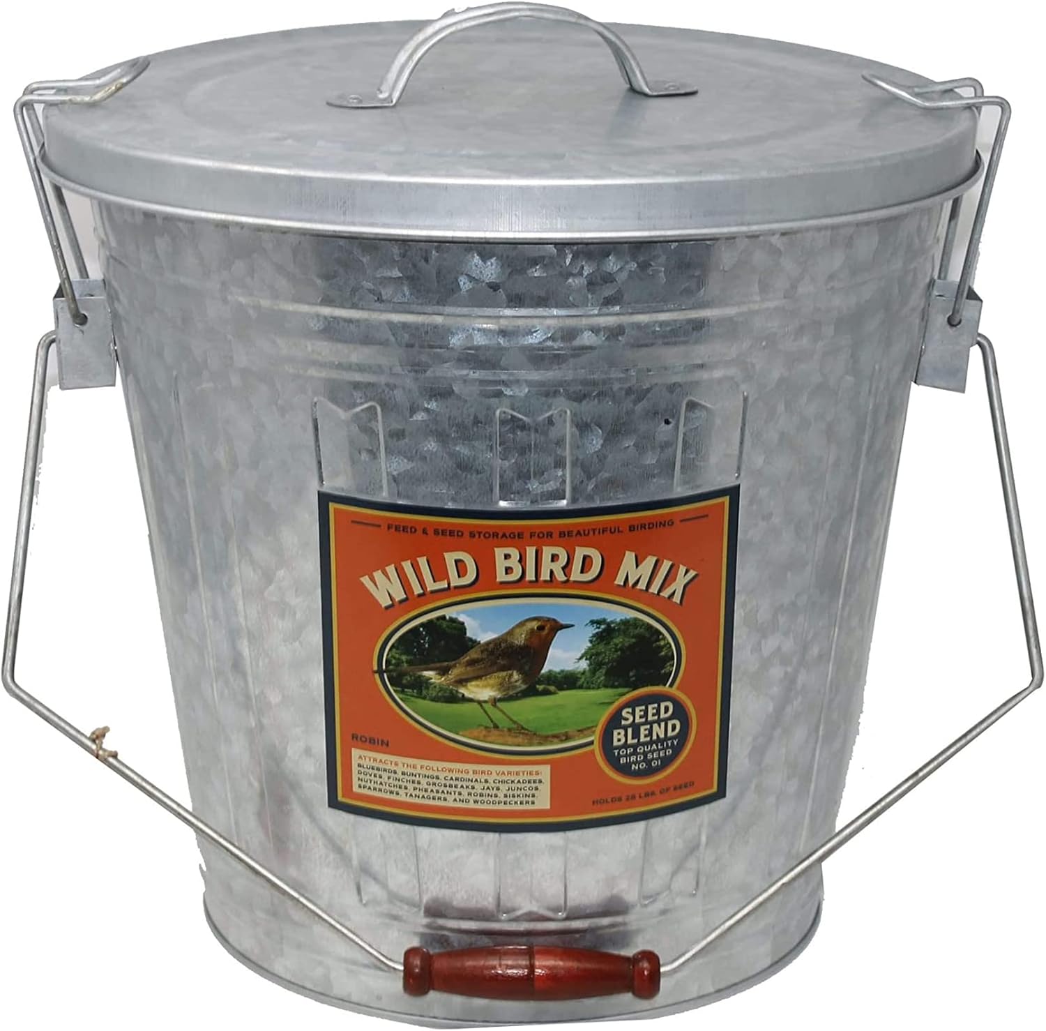 Audubon Galvanized Steel Bird Food Storage Bucket with Scoop