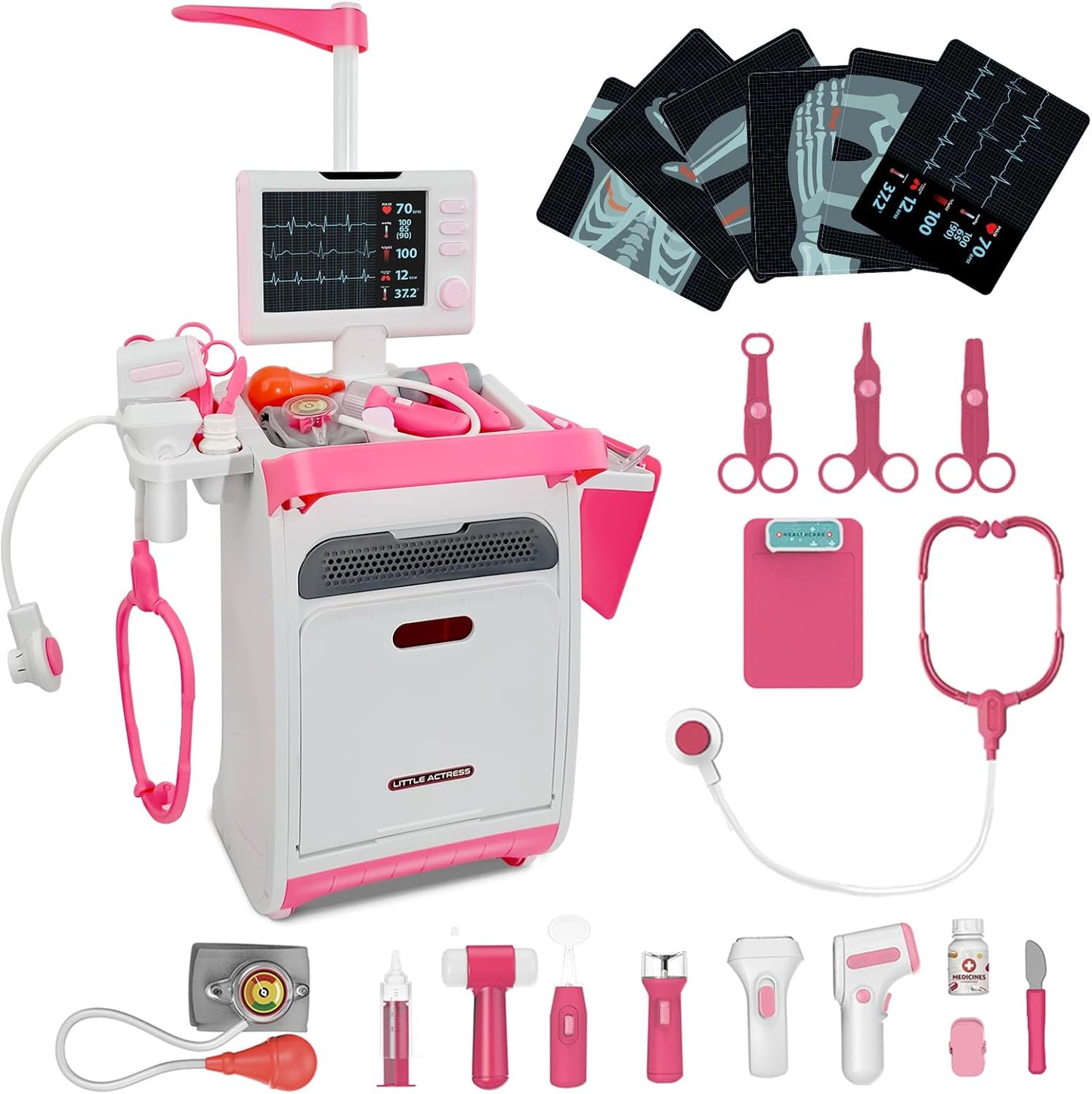 Pink Doctor Kit for Toddlers 3-5, Fun Role Play Medical Toy