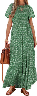 PRETTYGARDEN Women's Boho Floral Smocked Tiered Maxi Dress