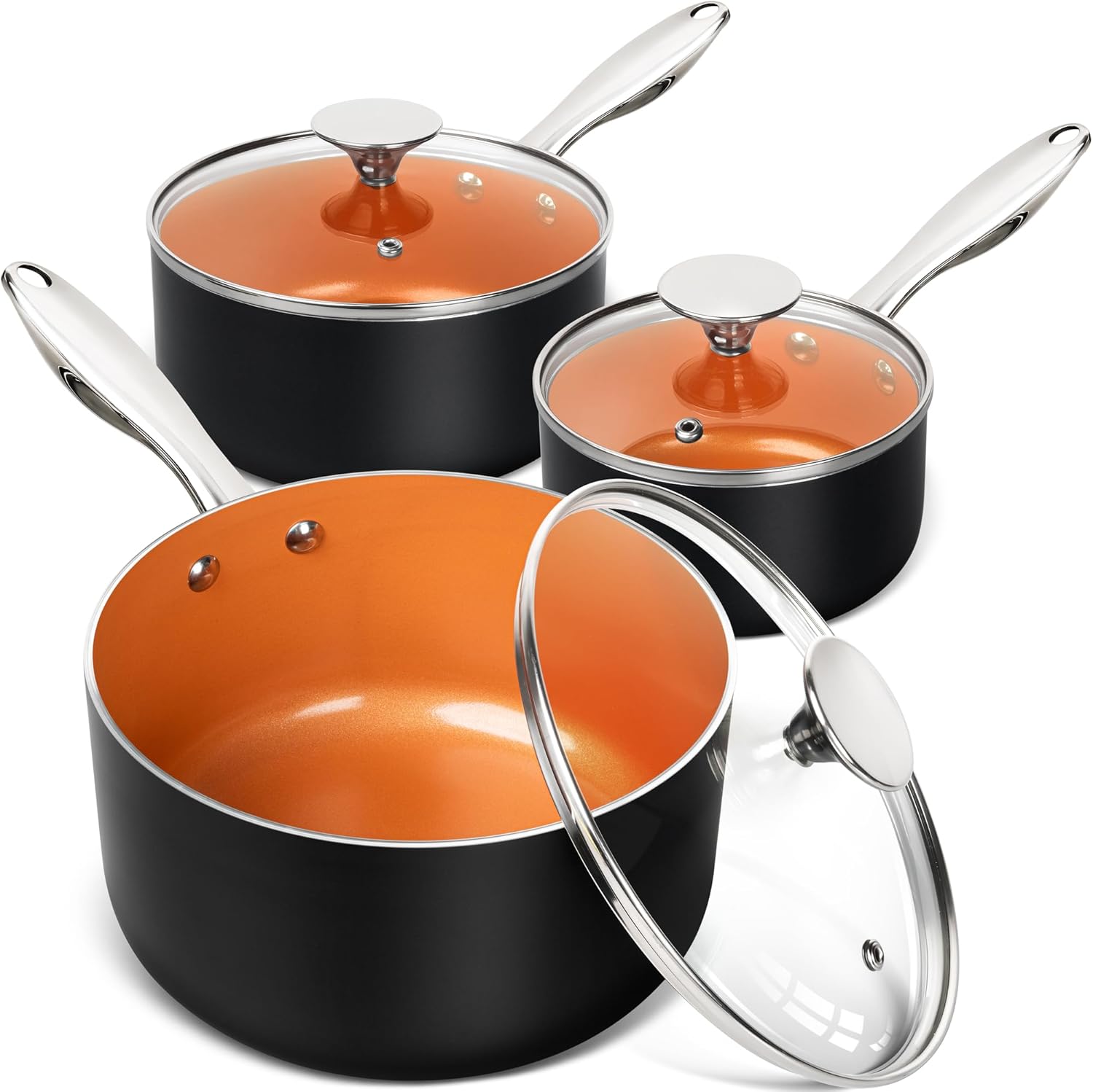 MICHELANGELO Nonstick Saucepan Set of 3 for Healthy Cooking