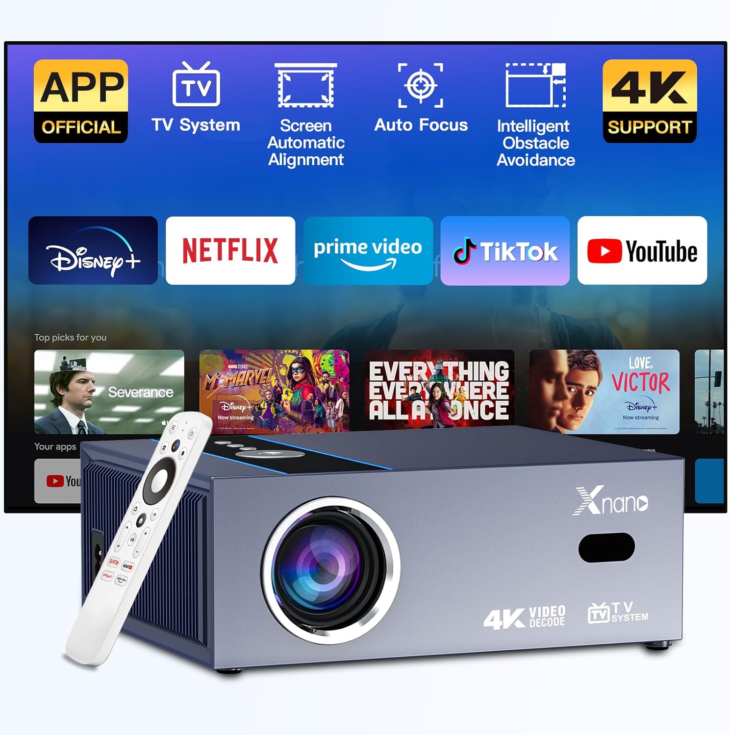 XNANO UHD Home Theater Projector with Dolby Sound and WiFi 6