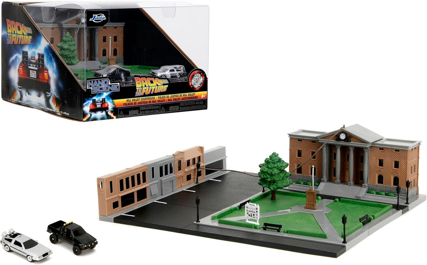 Back to The Future Hill Valley Diorama w/ 2 Iconic Vehicles by Jada - Collectible Fun!