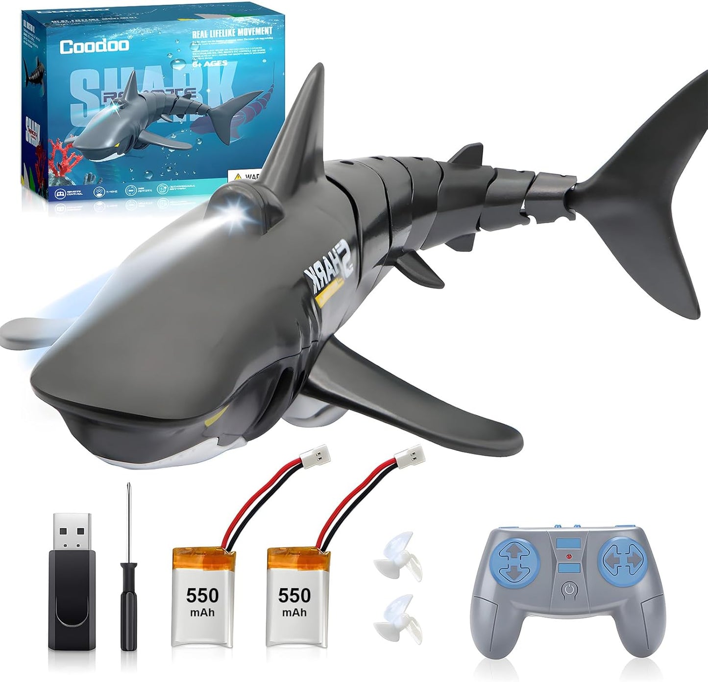 Realistic 1:18 Scale Remote Control Shark Toy - 2 Batteries Included