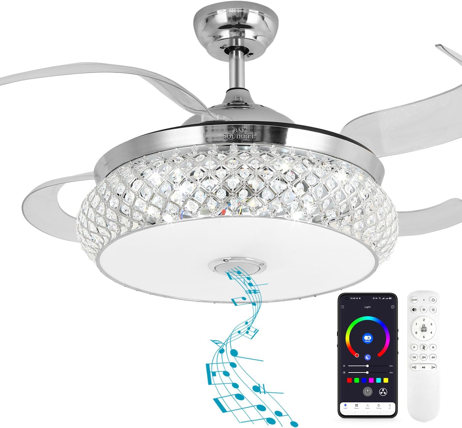 BAYSQUIRREL Retractable Ceiling Fan with Light and Speaker