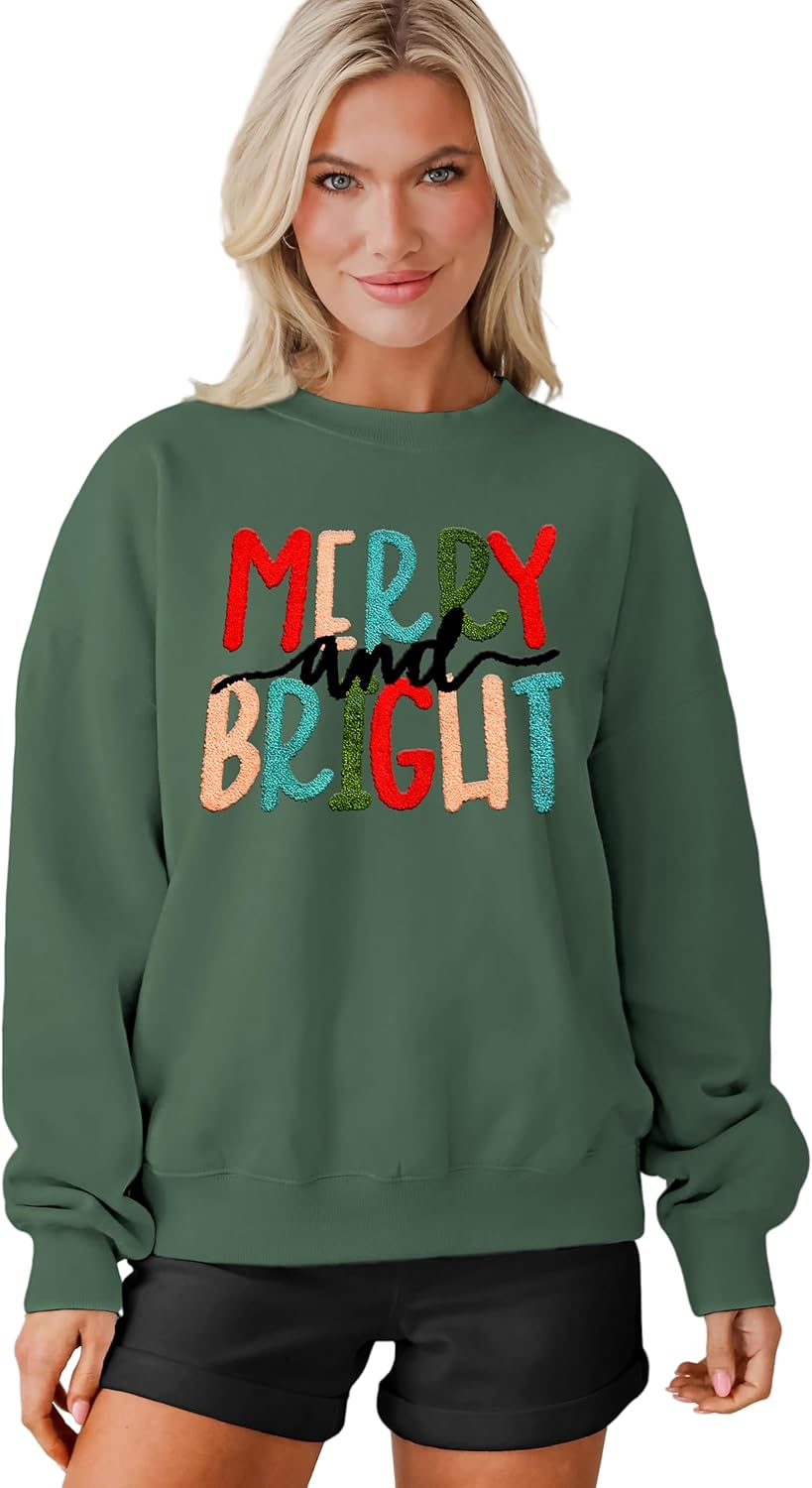 Merry and Bright Christmas Sweatshirt for Women by MAPICK